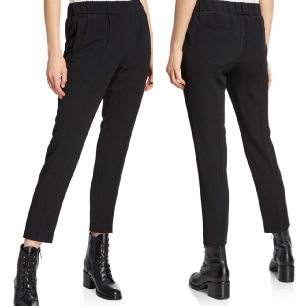 NWT BRUNELLO CUCINELLI Silk Pleated Pull On Black Trousers Pants